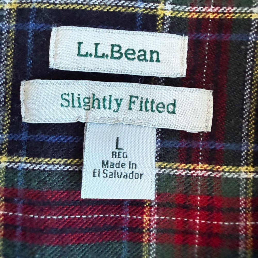 LL Bean Men's Flannel Button Down Shirt Large Slightly Fitted Scotch Plaid Cabin - Picture 5 of 11